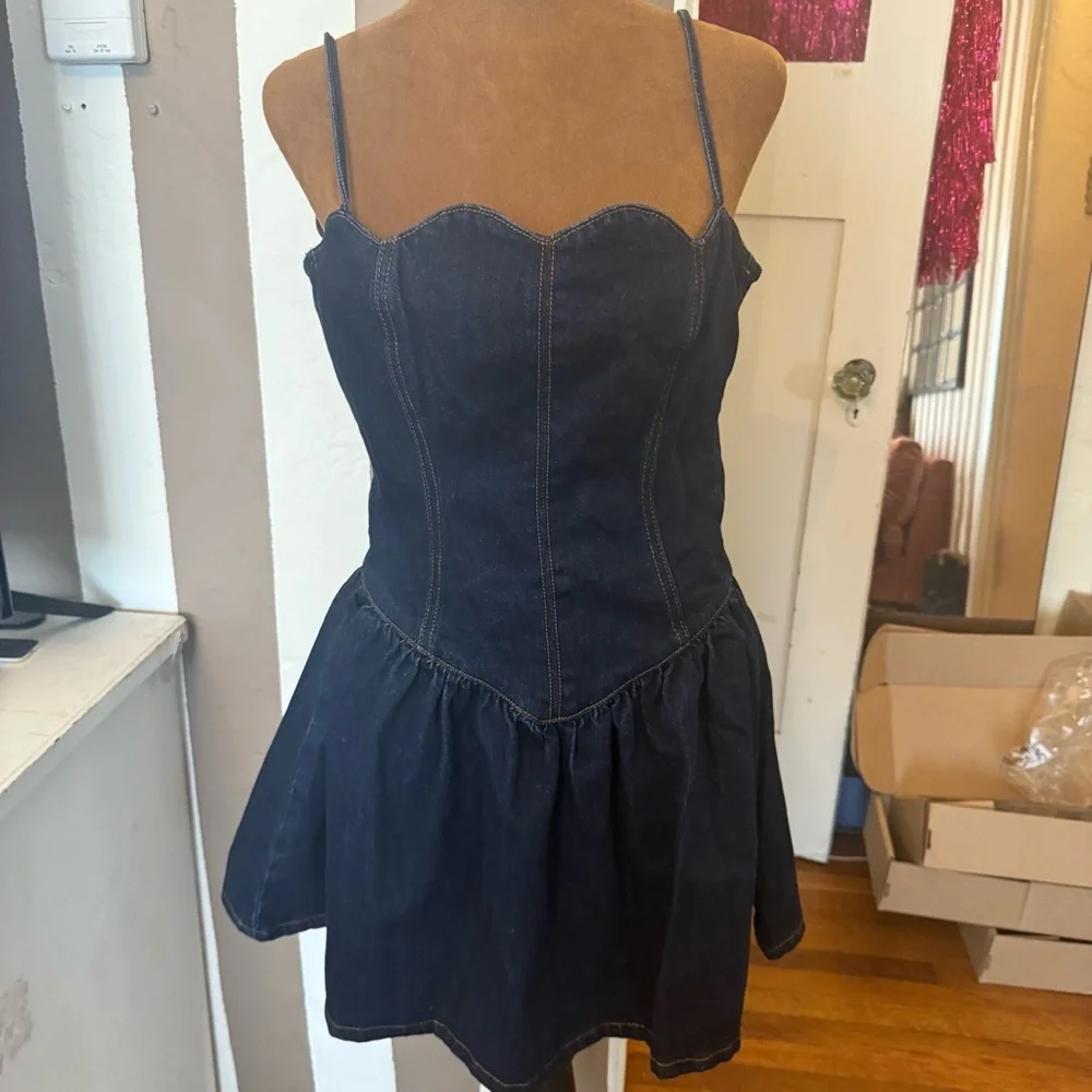 Meshki Denim Scallop Drop Waist Dress- Cheyenne - Picture 3 of 4